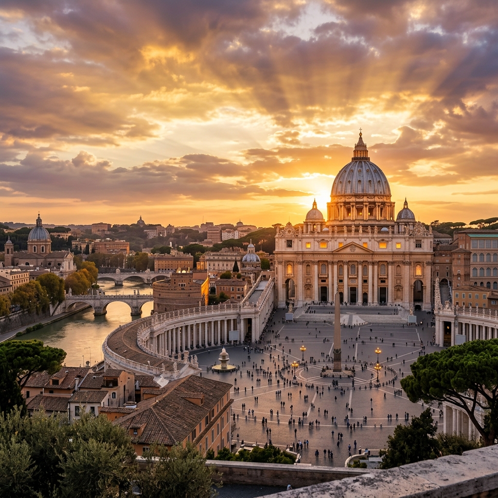 Vista de la Basílica de San Pedro al atardecer